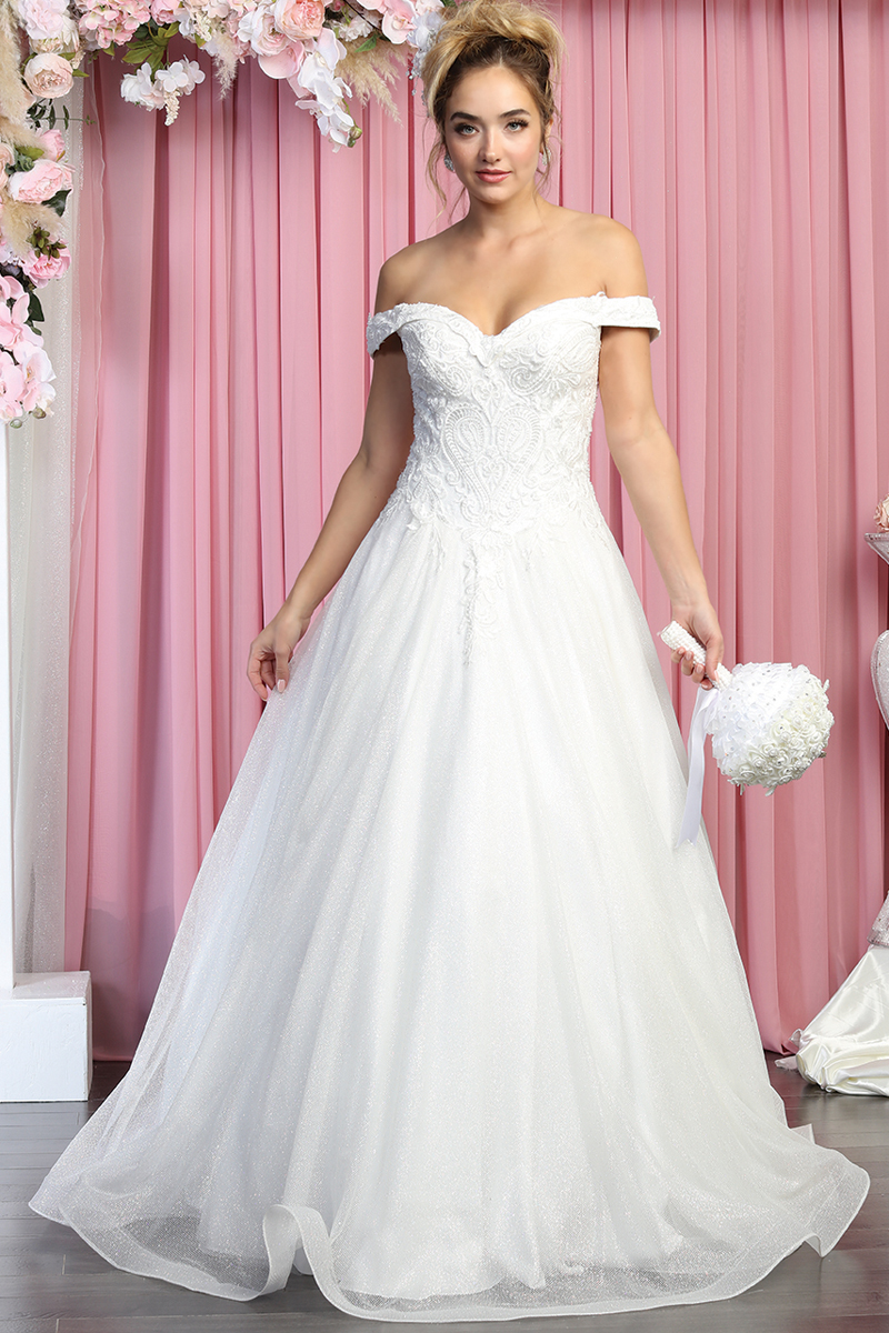 Off Shoulder Lace Top A Line Bridal Dress